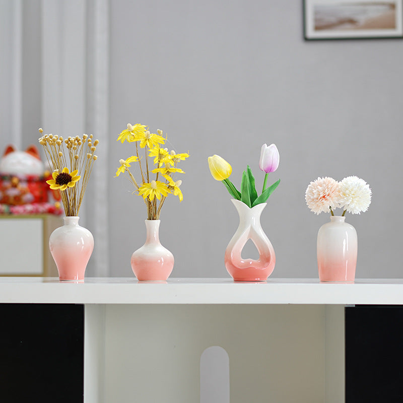 Set of 4 Modern Gradient Ceramic Vases 🌸 | Compact & Artistic Desk Decor for Office & Living Room | Creative Gift Idea 🎁