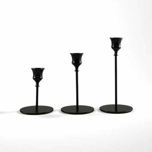 Black Iron Candlestick Holders Set of 3 – Heavy Duty Taper & Pillar Candle Stands for Weddings, Dining, and Rustic Home Decor