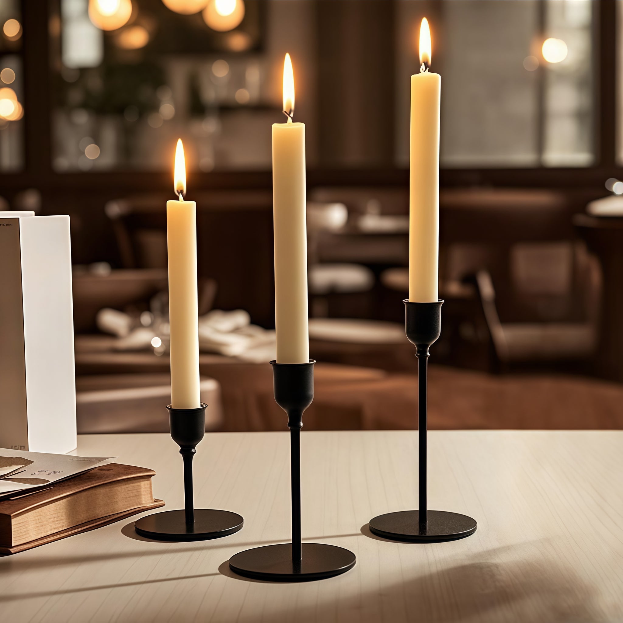 Black Iron Candlestick Holders Set of 3 – Heavy Duty Taper & Pillar Candle Stands for Weddings, Dining, and Rustic Home Decor