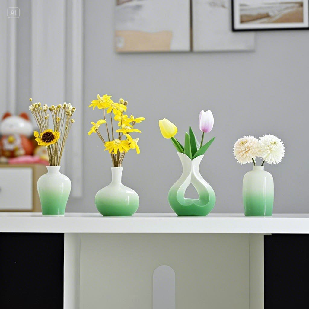Set of 4 Modern Gradient Ceramic Vases 🌸 | Compact & Artistic Desk Decor for Office & Living Room | Creative Gift Idea 🎁